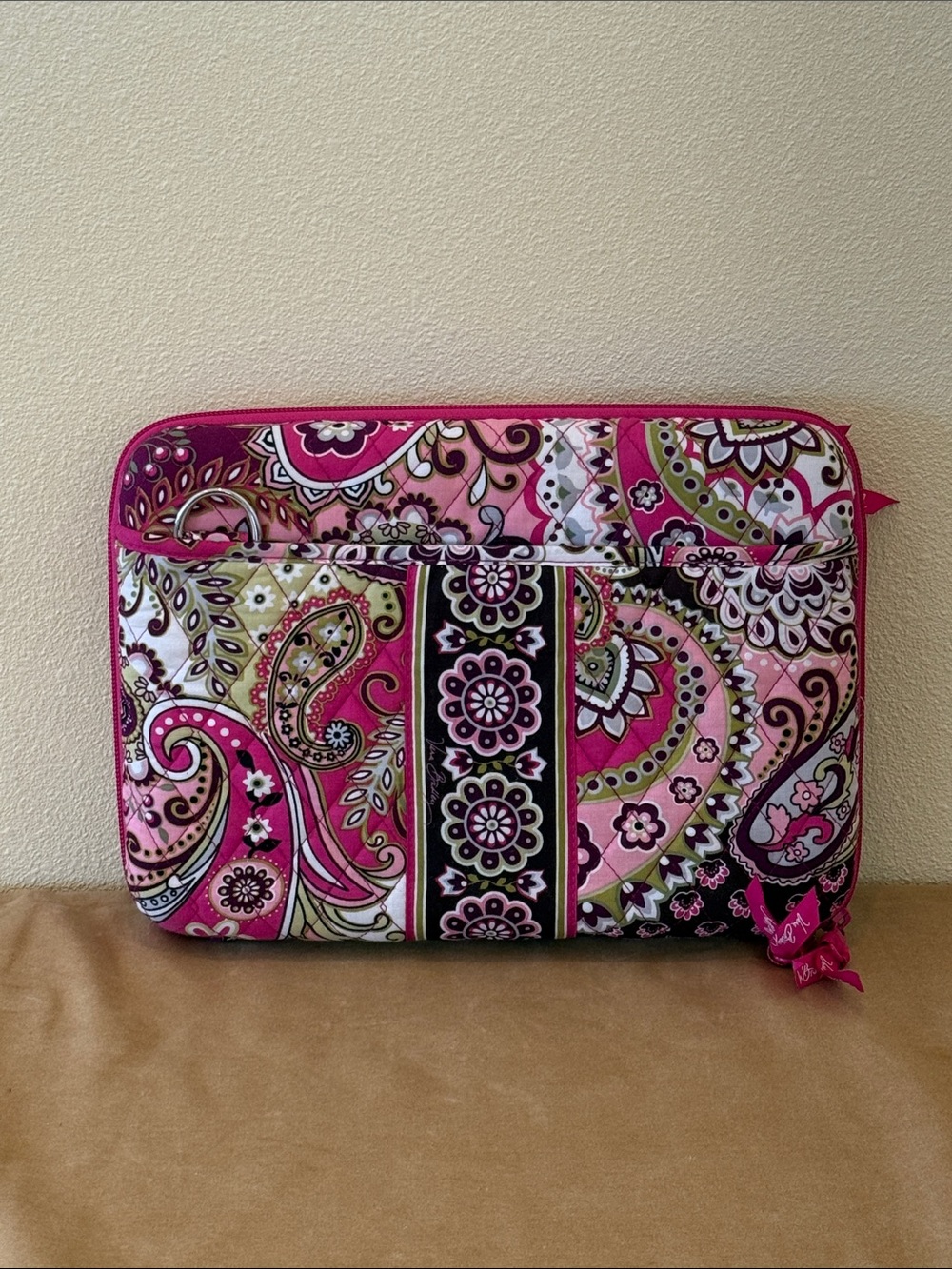 Vera Bradley Pink Paisley Quilted Laptop Sleeve with Floral Stripe